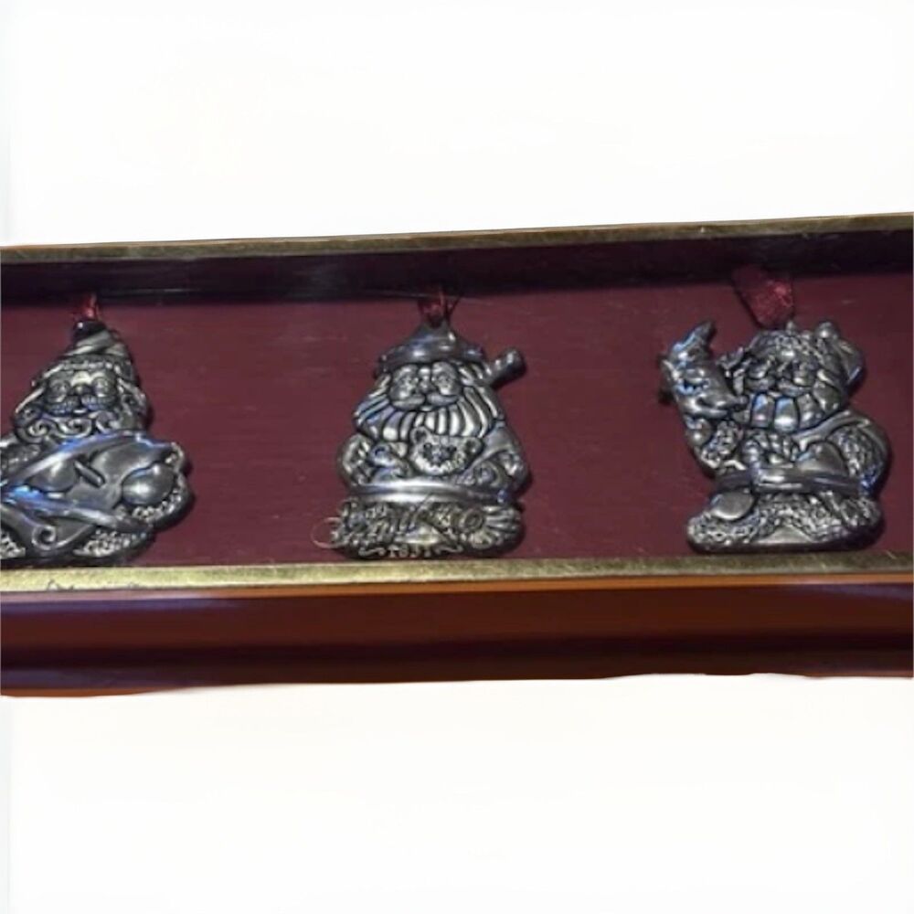 Gorham Silver Plated Santa Claus set of 3 Piece Christmas Ornaments